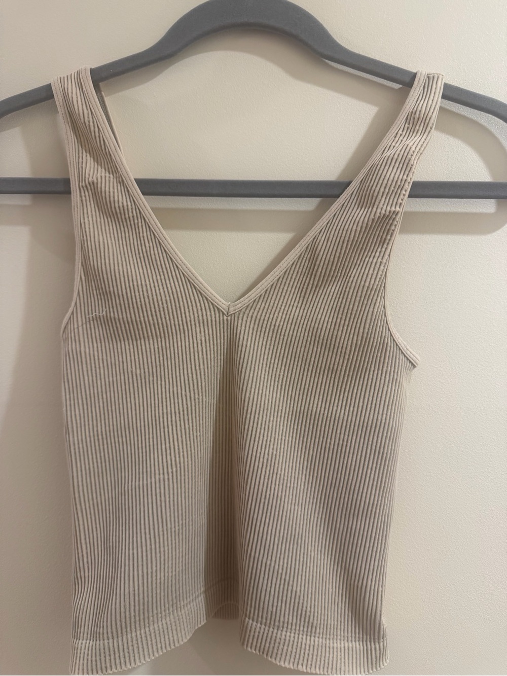 Nikibiki Ribbed V-Neck Tank Top in Beige
